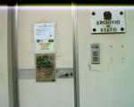 Locandina dell'iniziativa affissa all'ingresso dell'Archivio di Stato di Biella, sede sussidiaria di Via Triverio.